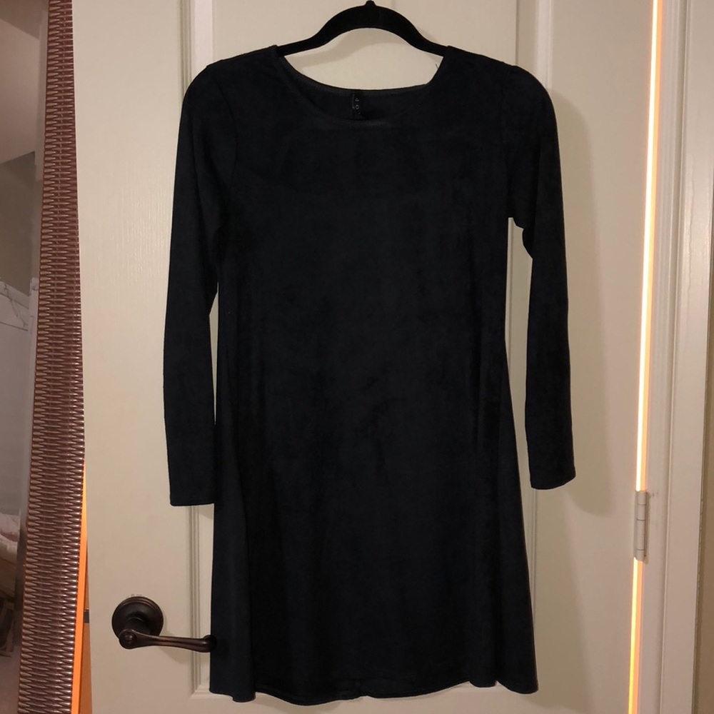 Black suede long sleeve t-shirt dress